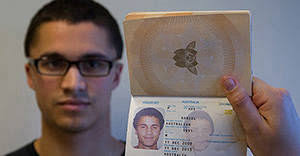 Passport check with face and photo